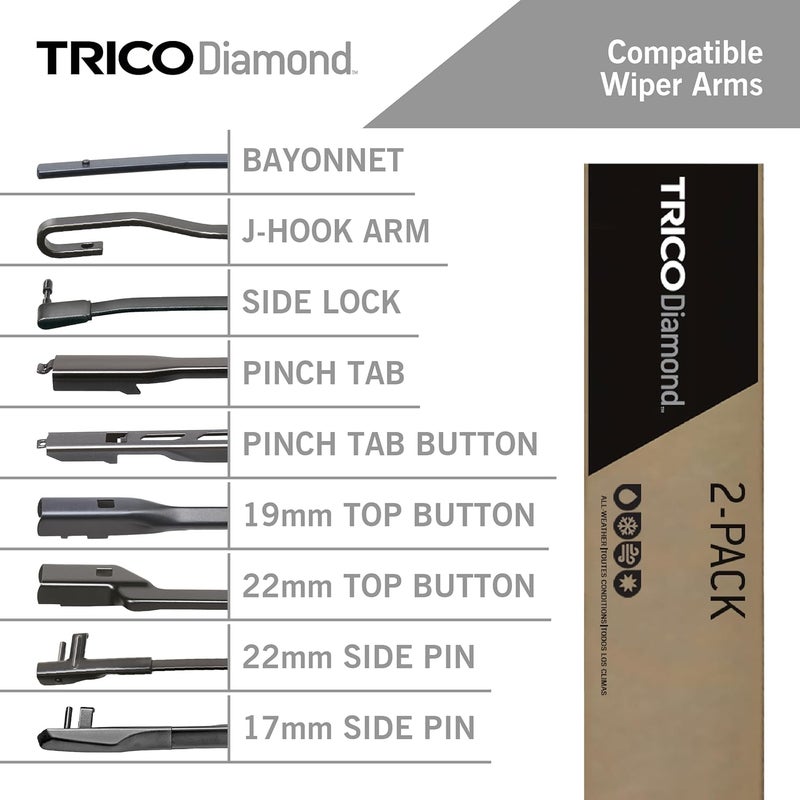 TRICO Diamond 22" + 19" Premium Automotive Replacement Windshield Wiper Blades (Set of 2) - Image 5