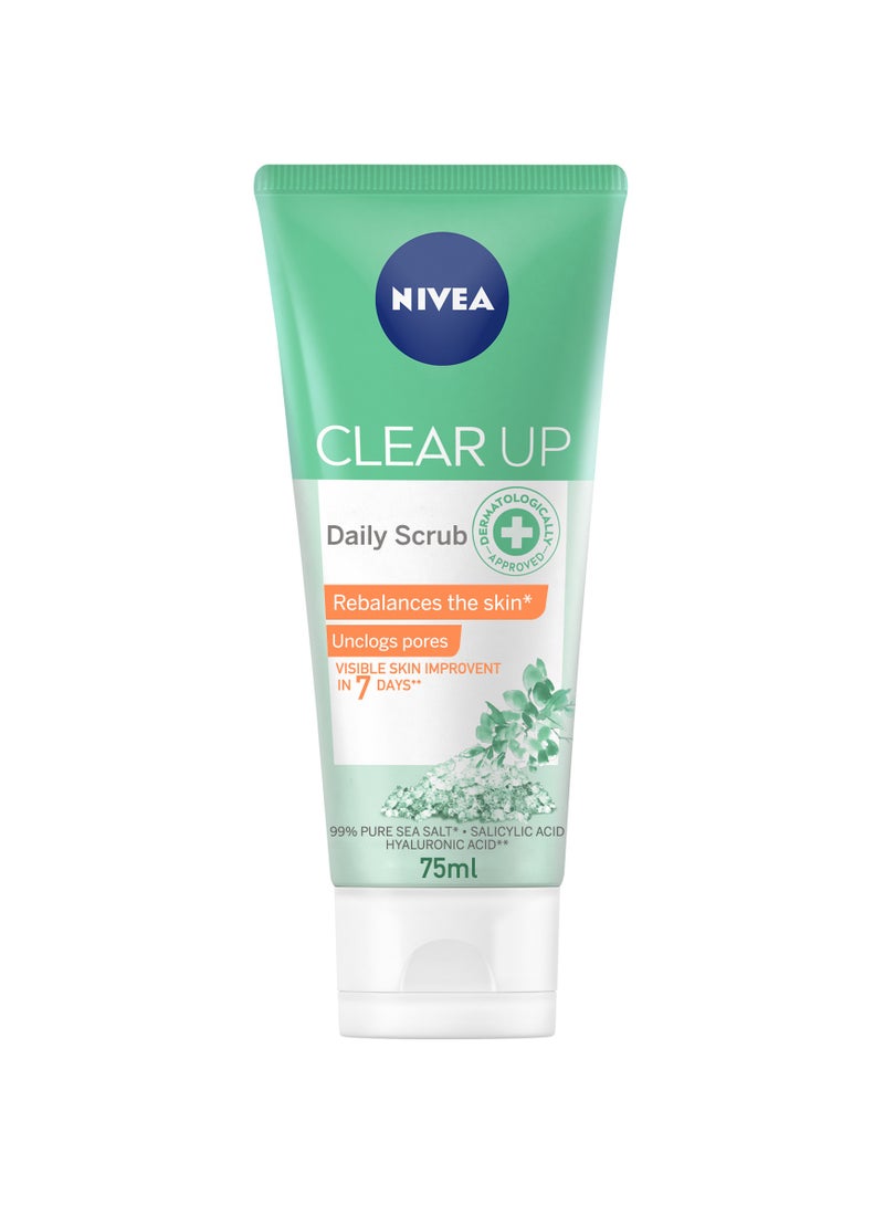 Nivea Face Scrub Daily Clear Up Unclogs Pores With Sea Salt Salicylic And Hyaluronic Acid 75ml - Image 1