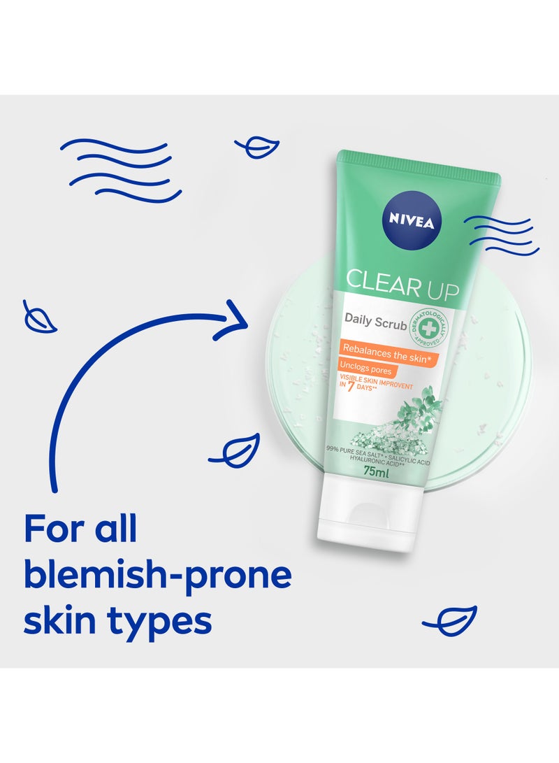 Nivea Face Scrub Daily Clear Up Unclogs Pores With Sea Salt Salicylic And Hyaluronic Acid 75ml - Image 3