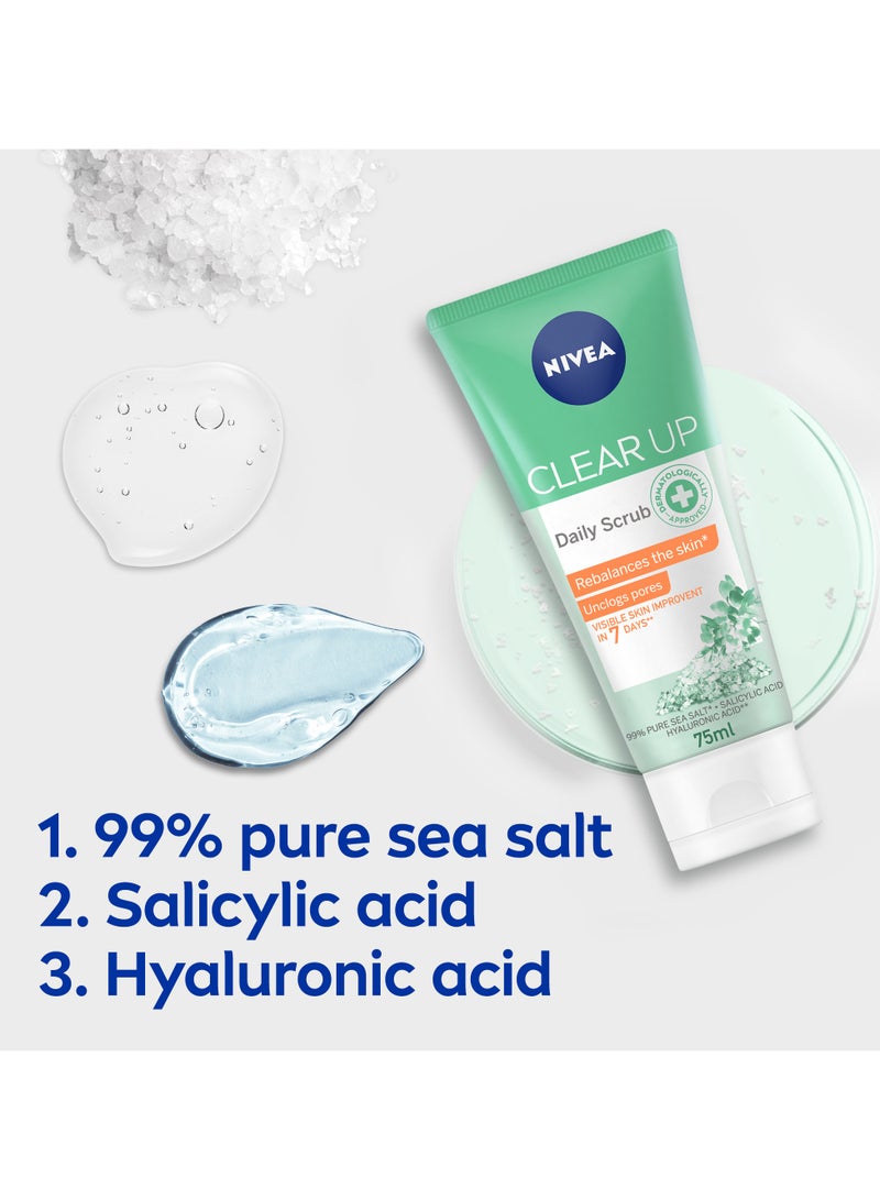 Nivea Face Scrub Daily Clear Up Unclogs Pores With Sea Salt Salicylic And Hyaluronic Acid 75ml - Image 5