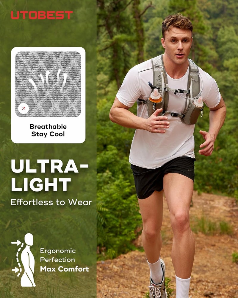 UTOBEST Running Vest, 5L Hydration Vest Lightweight, Breathable and Sweatproof Running Backpack, Adjustable Running Hydration Vest for Trail Running Marathon Race Jogging Cycling - Image 5