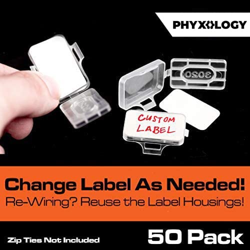 PHYXOLOGY SUPPLY ملصقات ربط بسحاب شديدة التحمل للكابلات والأسلاك 50 قطعة. صندوق حماية متين يتم ربطه بسحاب لتنظيم السلك والكابلات. أفضل روابط إدارة الأسلاك القابلة لإعادة الاستخدام. يتضمن إدخالات سهلة الكتابة - Image 2