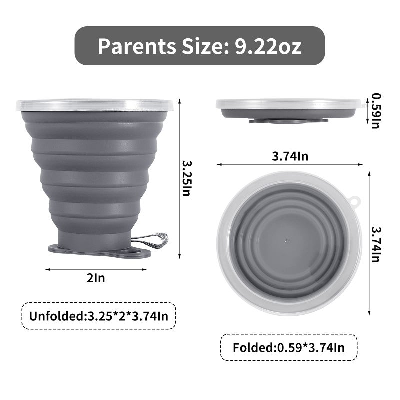 ME.FAN Silicone Collapsible Travel Cup - Silicone Folding Camping Cup with Lids - Expandable Drinking Cup Set - Portable, Graduated [9.22oz] - Image 2