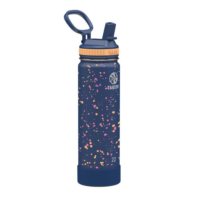 ACTIVES WATER BOTTLE WITH STRAW LID BOTTLE WITH DOUBLE STAINLESS STEEL INSULATION DISHWASHER SAFE BPAFREE BOTTLE WITH STRAW LID REMOVABLE BUMPER 22 OZ COOL RAY