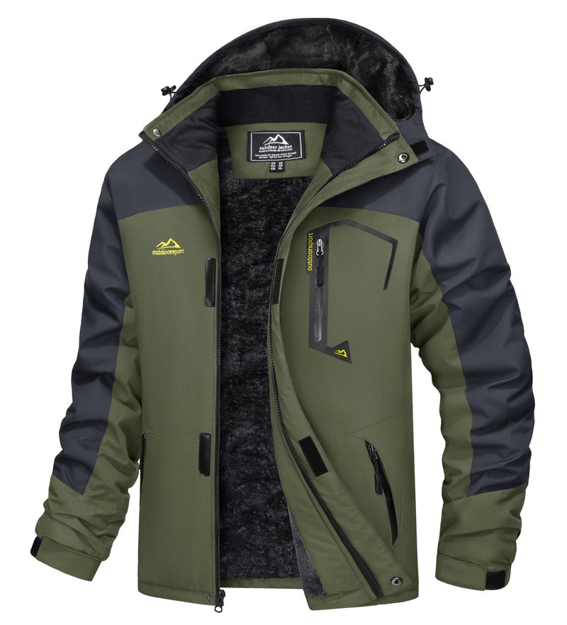 MAGCOMSEN Winter Jackets for Men Winter Coats Ski Snow Tactical Jacket Snowboard Waterproof Rain Jacket Parka Raincoats Army Green S