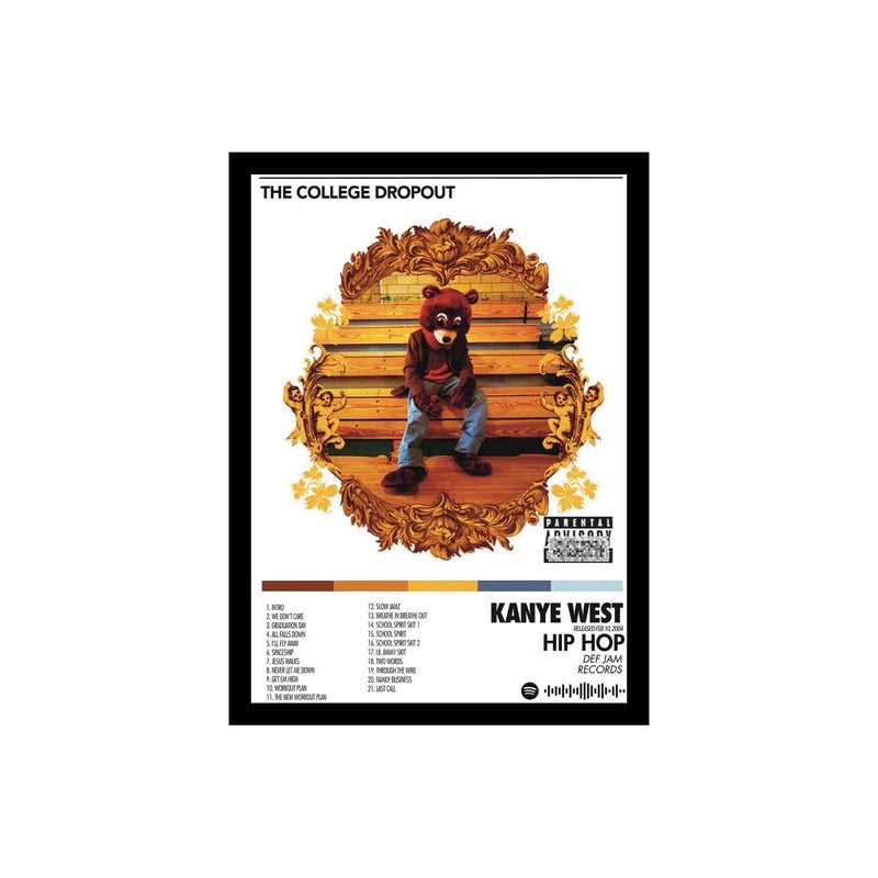BLINKART BLINKART KANYEThe College DropOutPopular Music Album Songs Hanging Wall ArtWork PhotoFrames 13x10 inch Decor For Home Bedroom Living Room Aesthetics Spotify Song Link QR Code With Your Photo Frame  - Image 1