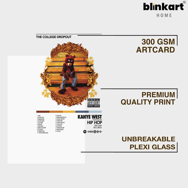 BLINKART BLINKART KANYEThe College DropOutPopular Music Album Songs Hanging Wall ArtWork PhotoFrames 13x10 inch Decor For Home Bedroom Living Room Aesthetics Spotify Song Link QR Code With Your Photo Frame  - Image 4