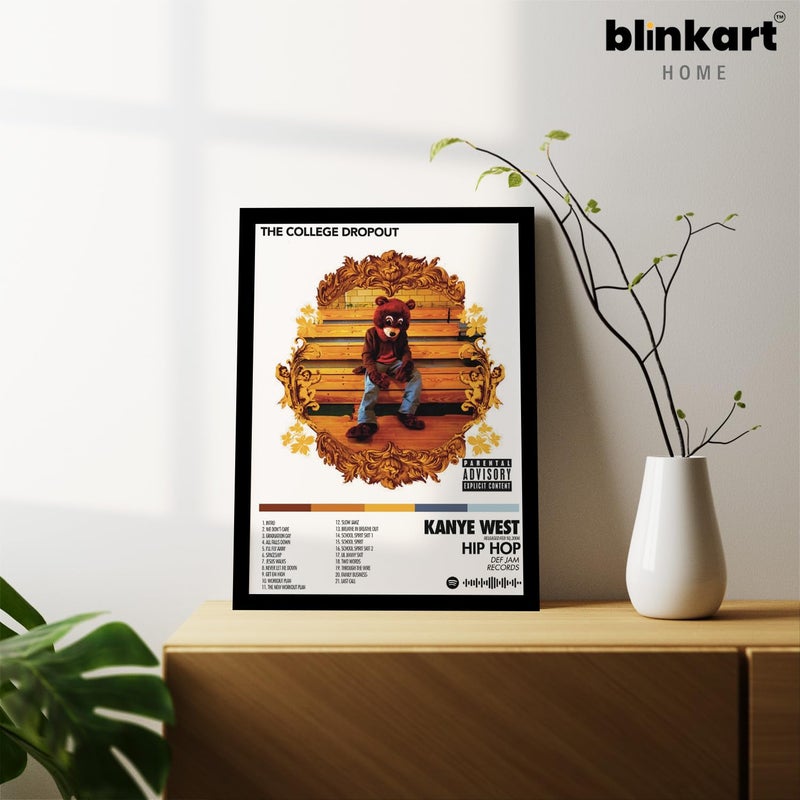 BLINKART BLINKART KANYEThe College DropOutPopular Music Album Songs Hanging Wall ArtWork PhotoFrames 13x10 inch Decor For Home Bedroom Living Room Aesthetics Spotify Song Link QR Code With Your Photo Frame  - Image 3