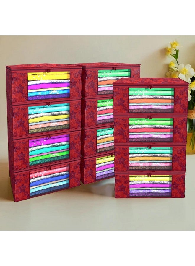 Kuber Industries Non-Woven Saree Covers With Zip|Saree Covers For Storage|Saree Packing Covers For Wedding|Pack Of 12 (Red) - Image 1