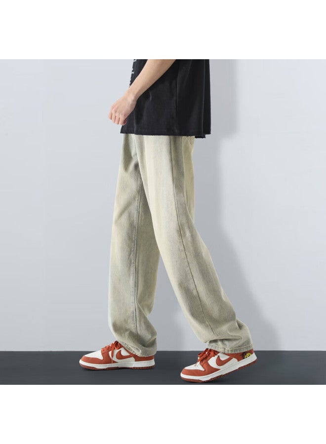 Maybeyond Men's Jeans, Autumn And Winter Loose Casual Straight-leg Pants, Trendy American-style Trousers For Men, Ma73 Yellow Mud Color, Size L - Image 2