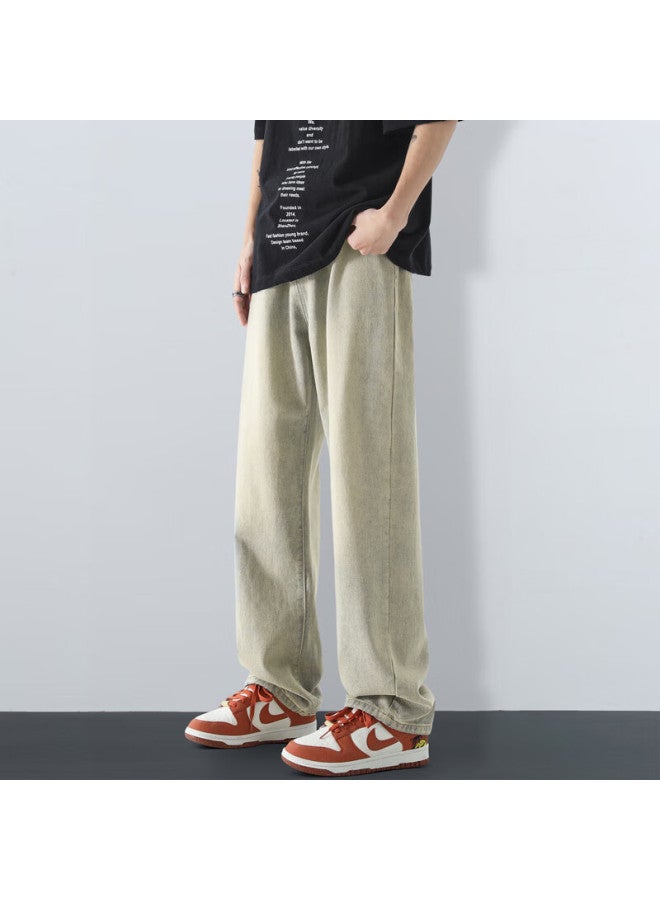 Maybeyond Men's Jeans, Autumn And Winter Loose Casual Straight-leg Pants, Trendy American-style Trousers For Men, Ma73 Yellow Mud Color, Size L - Image 4