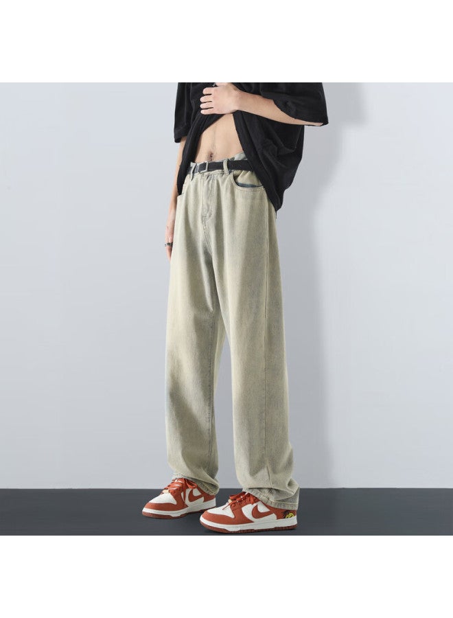 Maybeyond Men's Jeans, Autumn And Winter Loose Casual Straight-leg Pants, Trendy American-style Trousers For Men, Ma73 Yellow Mud Color, Size L - Image 3