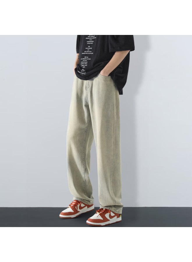 Maybeyond Men's Jeans, Autumn And Winter Loose Casual Straight-leg Pants, Trendy American-style Trousers For Men, Ma73 Yellow Mud Color, Size L - Image 5