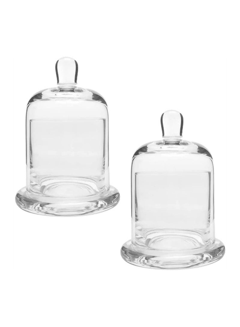 Glass Cover, 2 Sets Glass Dome with Base Mini Cake Stand Display Cloche Clear Glass Bell Jar Cover for Candle Dessert Cheese Candy Plants Succulents  - Image 1