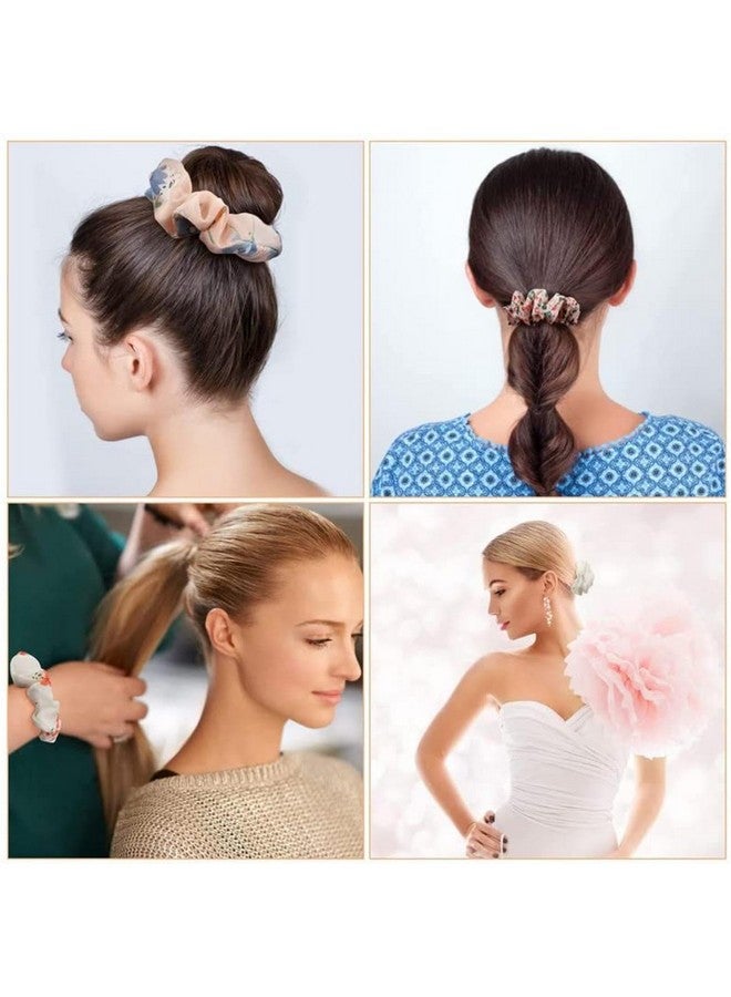 DN Creation Chiffon Flower Floral Design Hair Scrunchies, Ponytail Holder, Hair Ties for Women and Girls - Random Color & Design (Set of 12) - Image 5