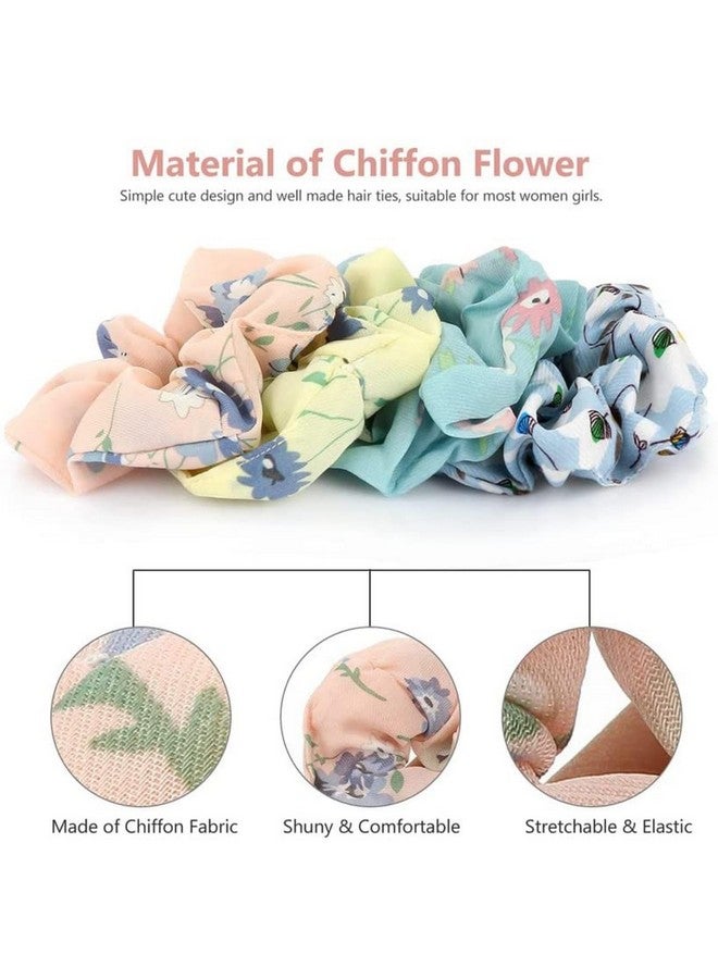 DN Creation Chiffon Flower Floral Design Hair Scrunchies, Ponytail Holder, Hair Ties for Women and Girls - Random Color & Design (Set of 12) - Image 4