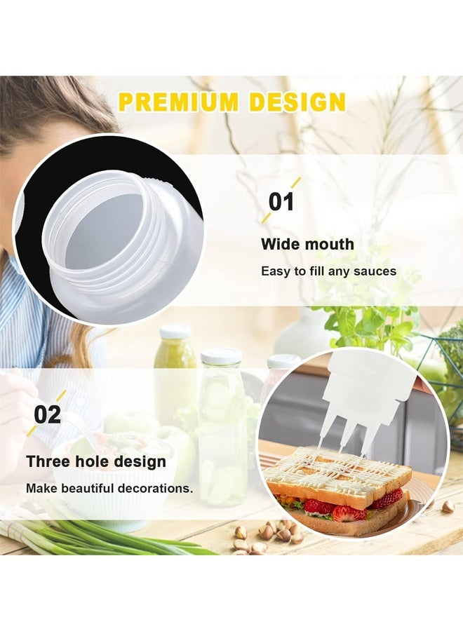DUNISO 3 Pack 650ml Plastic Squeeze Condiment Bottles, 3 Holes Clear Sauce Dispensers  for Syrup, Ketchup ,Dressing Oil and Honey,Leak proof and Portable - Image 2