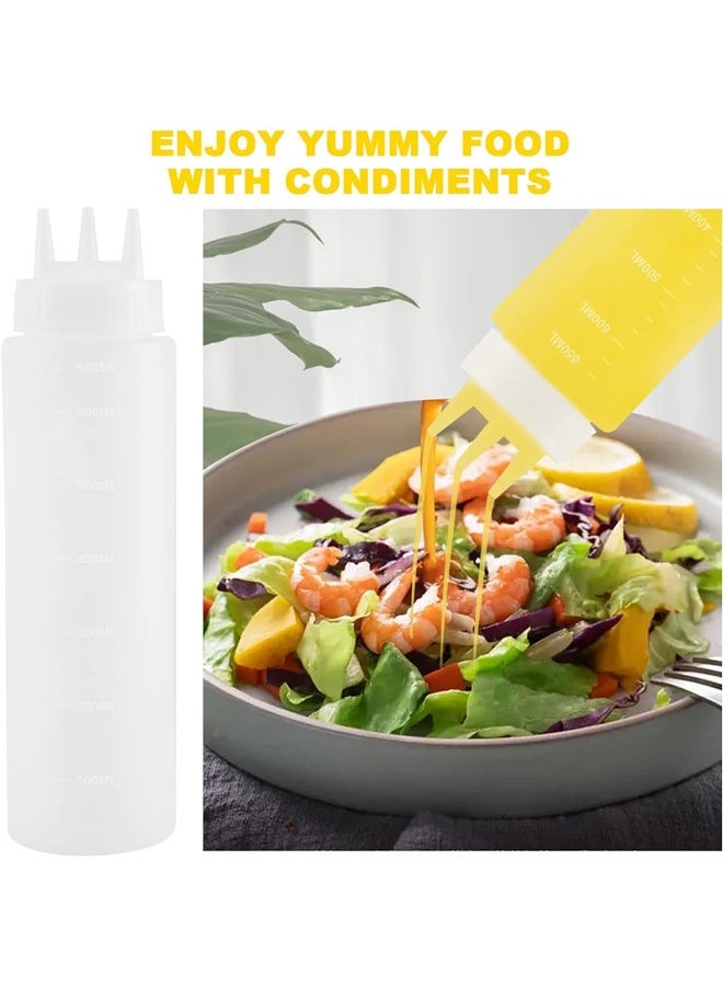 DUNISO 3 Pack 650ml Plastic Squeeze Condiment Bottles, 3 Holes Clear Sauce Dispensers  for Syrup, Ketchup ,Dressing Oil and Honey,Leak proof and Portable - Image 4