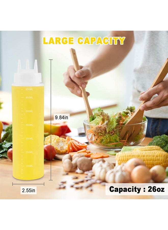 DUNISO 3 Pack 650ml Plastic Squeeze Condiment Bottles, 3 Holes Clear Sauce Dispensers  for Syrup, Ketchup ,Dressing Oil and Honey,Leak proof and Portable - Image 5