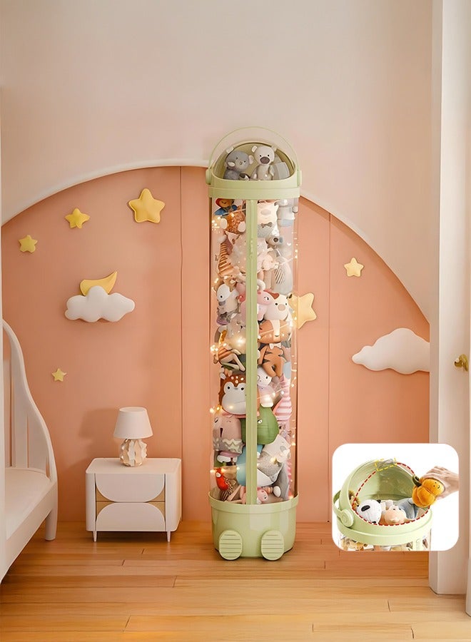 XiuWoo Stuffed Animal Storage Tube, Toy Storage Tube with Zipper LED Light, Vertical Toy Display Organizer, Toy Display Bucket with Lid, Space-Saving Toy Tower for Kids Room, green, 172cm  - Image 1