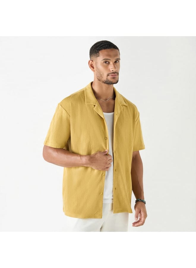 Iconic Iconic Relaxed Fit Textured Camp Collar Shirt with Short Sleeves  - Image 1