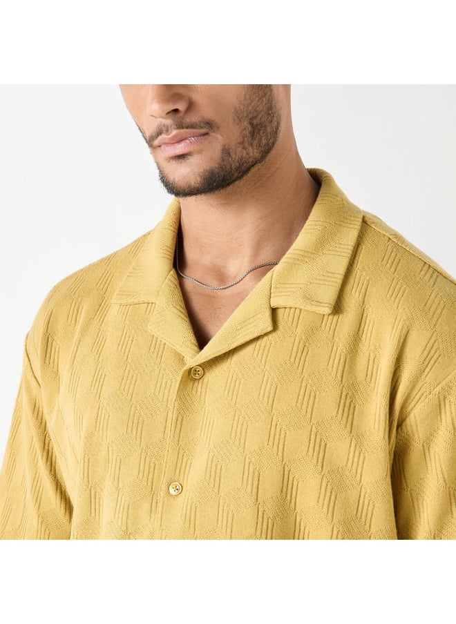 Iconic Iconic Relaxed Fit Textured Camp Collar Shirt with Short Sleeves  - Image 4