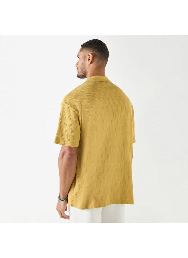 Iconic Iconic Relaxed Fit Textured Camp Collar Shirt with Short Sleeves  - Image 3
