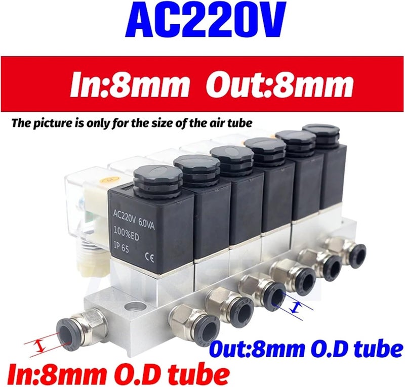صمام كهرومغناطيسي هوائي متعدد الطرق 2v025، 12V 24V 110V 220V، طريقة واحدة، مغلق بشكل طبيعي (Ac220v، 8مم) - Image 2