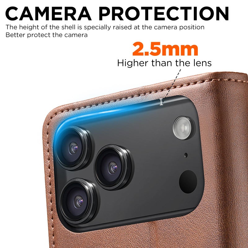Suteni For Iphone 17 Pro Calf Texture Horizontal Flip Leather Phone Case(Brown) - Image 4