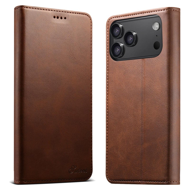 Suteni For Iphone 17 Pro Calf Texture Horizontal Flip Leather Phone Case(Brown) - Image 1