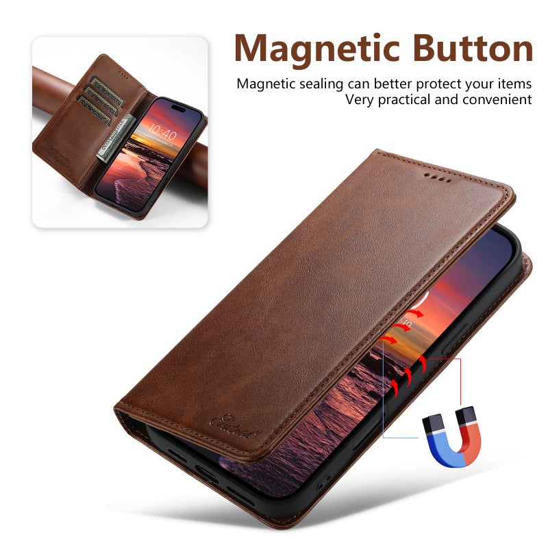 Suteni For Iphone 17 Pro Calf Texture Horizontal Flip Leather Phone Case(Brown) - Image 3