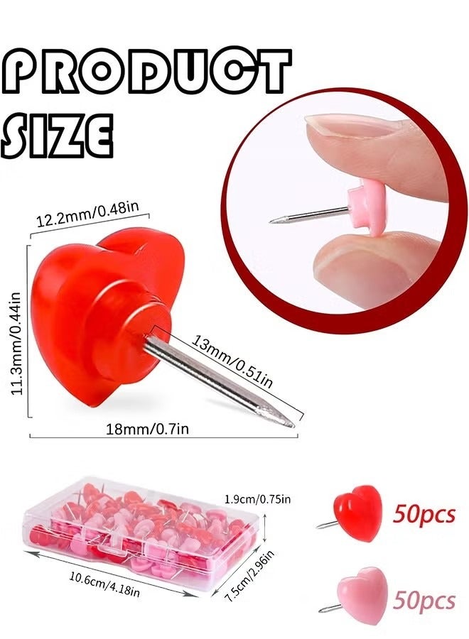 100pcs Push Pins, 0.49inch Plastic Pushpins Pink & Red Push Pins Heart Shaped Cute Thumb Tacks Decorative for Notice Board Cork Board Home School Office - Image 3