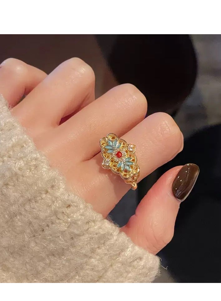 SYNSYB Vintage Style Gold-Plated adjustable Ring Set, Crystal Floral Design, Amber Centre Stone With Luxury Gift Box - Image 5