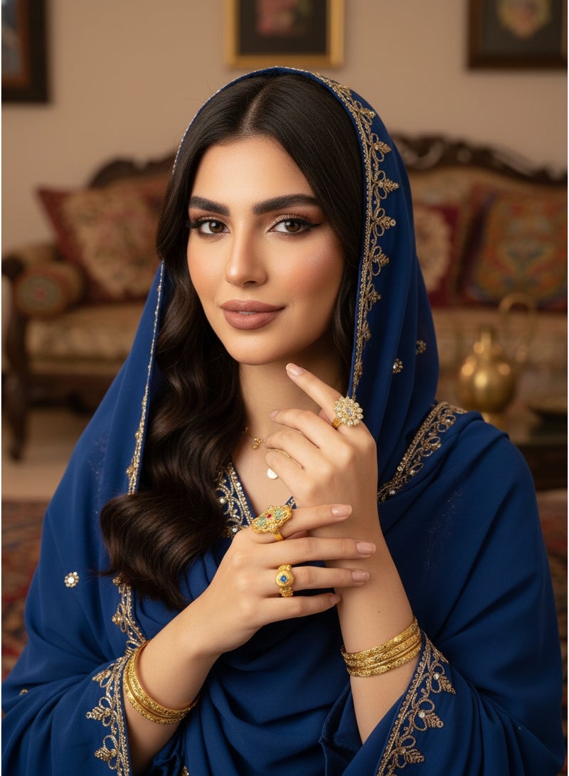 SYNSYB Vintage Style Gold-Plated adjustable Ring Set, Crystal Floral Design, Amber Centre Stone With Luxury Gift Box - Image 1