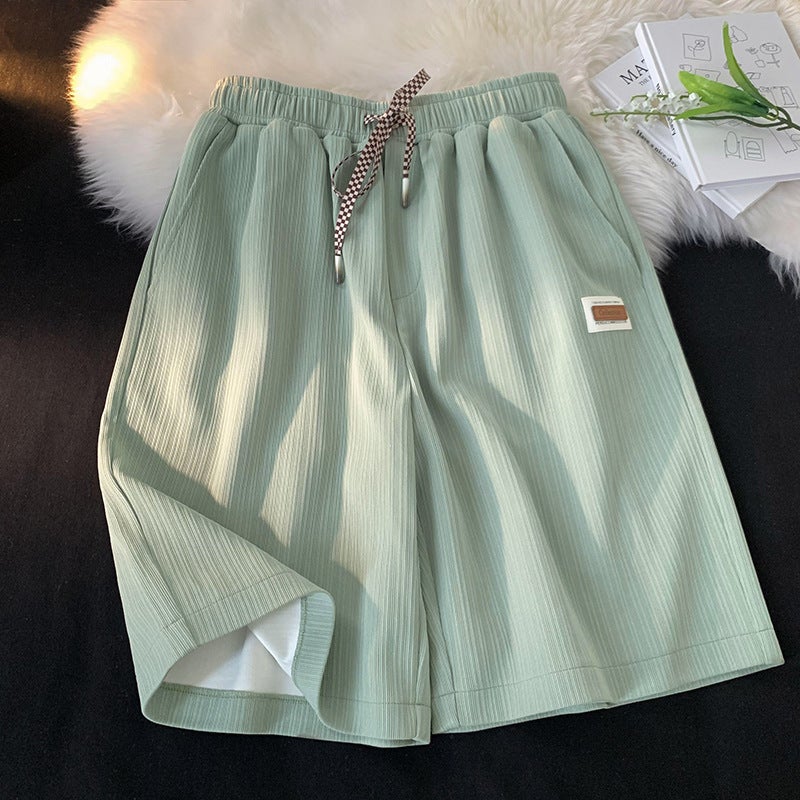 Ice Silk Shorts Summer Lightweight Breathable Five-point Pants High Waist Slimming Summer Loose Sports Mid-length Pants Trendy ins Trendy Green  - Image 4