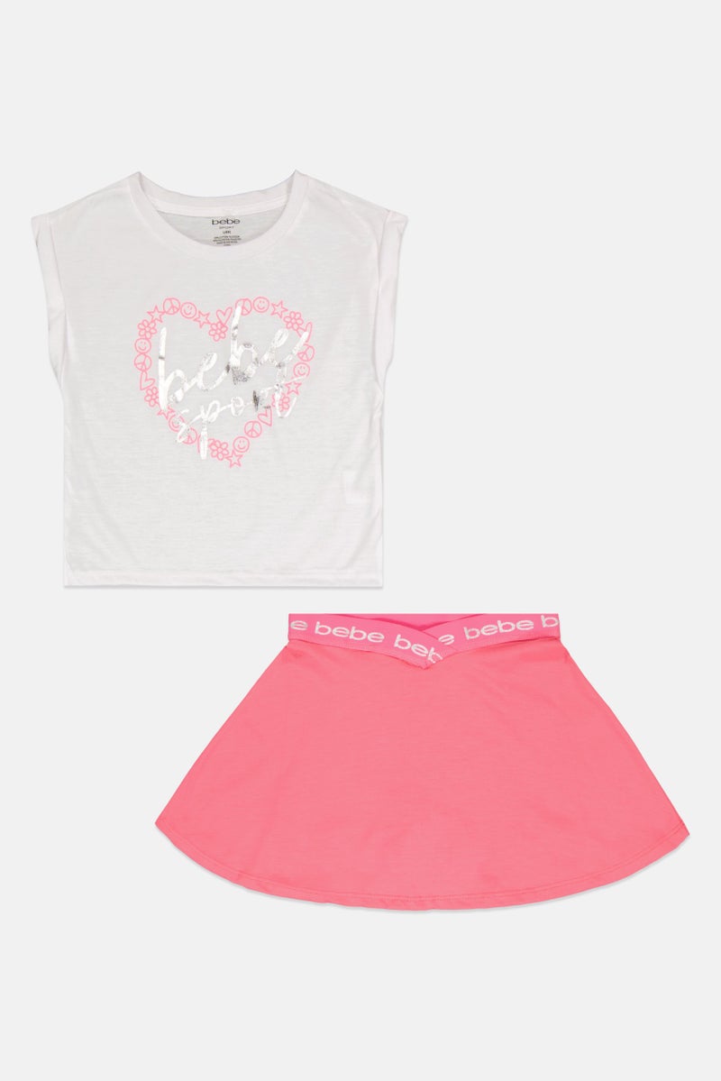 bebe Kids Girl 2 Pcs Graphic Print Outdoor Top And Skort Set, Multicolor - Image 3