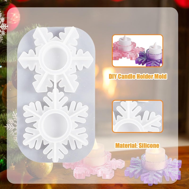 ARTOOL Christmas Snow Flake Shape Tea Light Candle Resin Art Mold Mould Decorative DIY Home Décor Candle Holder Silicone Mold Epoxy Resin Candlestick Mould Set of 1 (BB58) - Image 3