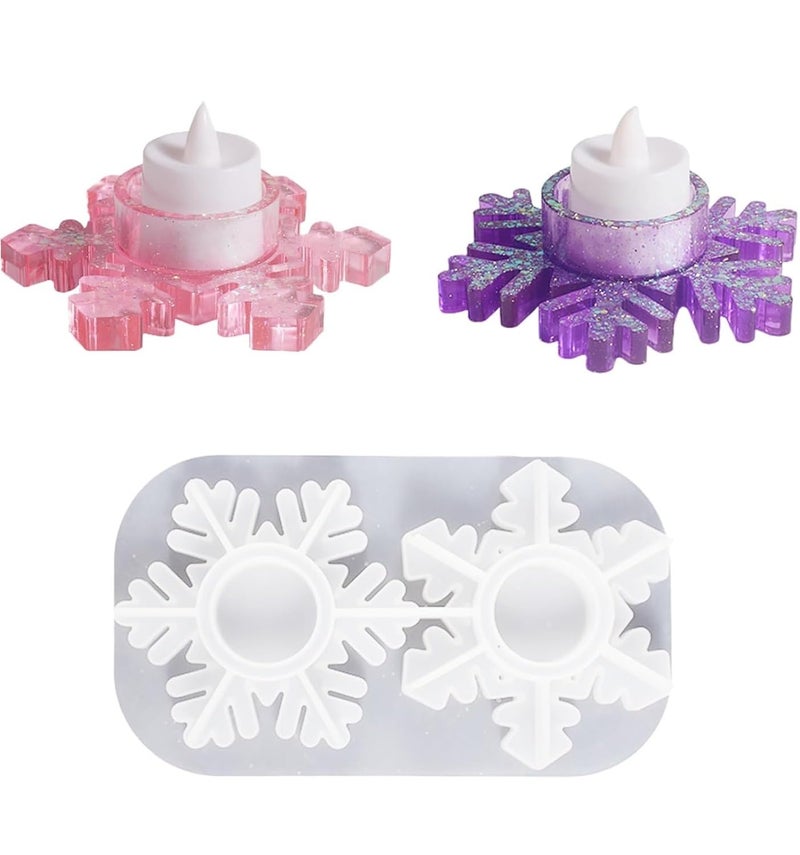 ARTOOL Christmas Snow Flake Shape Tea Light Candle Resin Art Mold Mould Decorative DIY Home Décor Candle Holder Silicone Mold Epoxy Resin Candlestick Mould Set of 1 (BB58) - Image 1