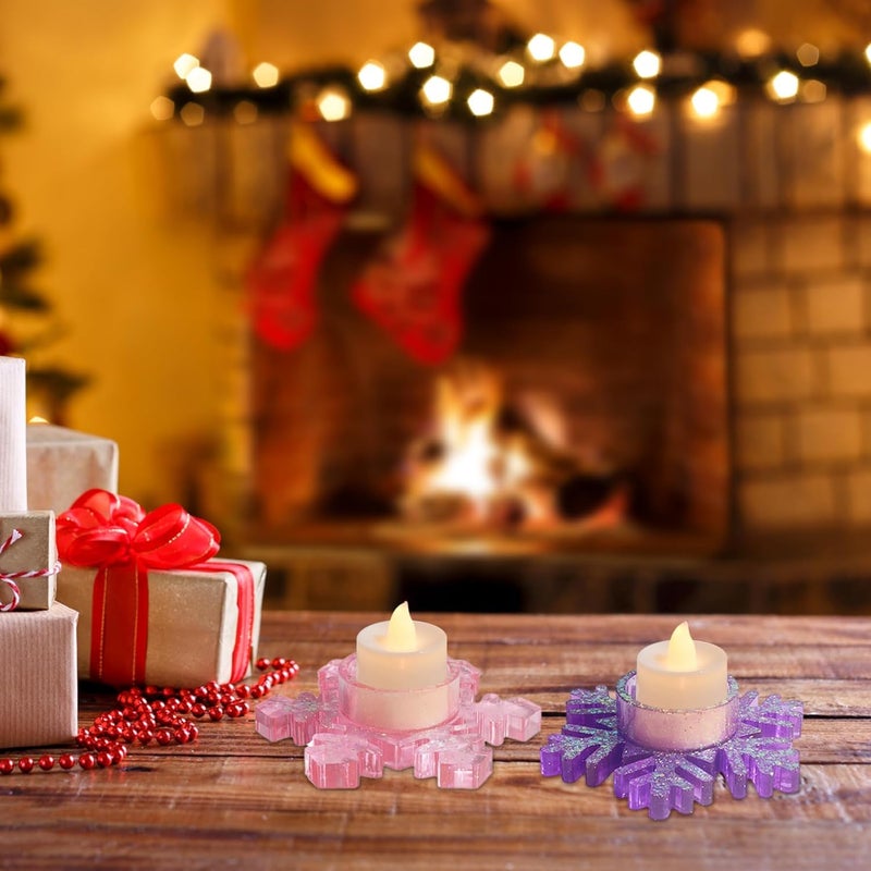 ARTOOL Christmas Snow Flake Shape Tea Light Candle Resin Art Mold Mould Decorative DIY Home Décor Candle Holder Silicone Mold Epoxy Resin Candlestick Mould Set of 1 (BB58) - Image 5