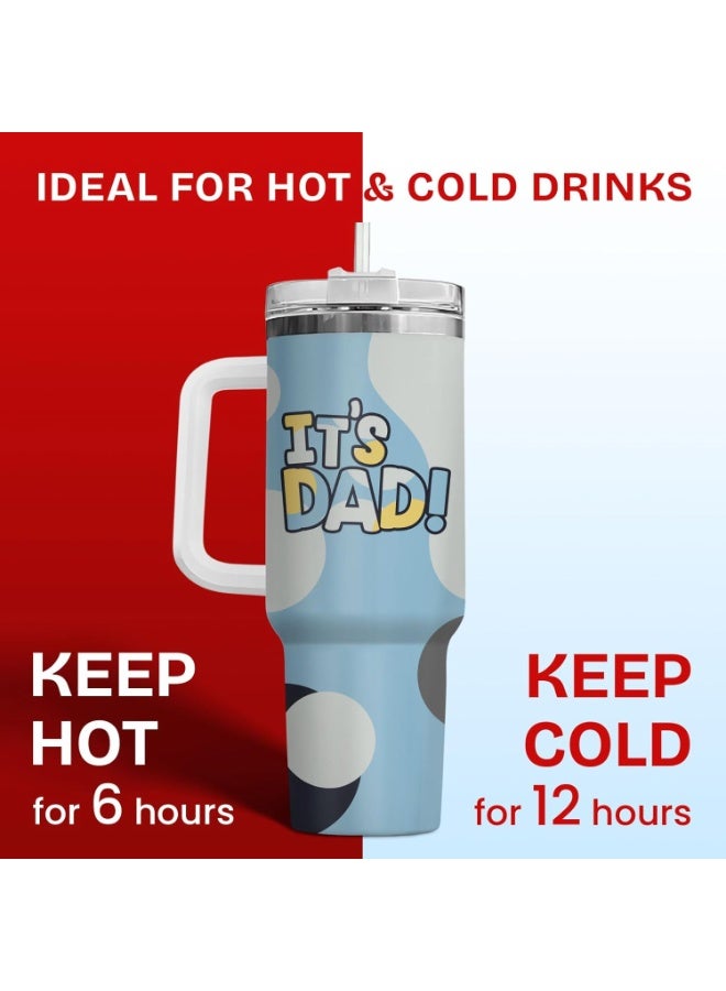 34HD Father Day Gifts, Its Dad Tumbler with Handle Straw 40 oz Stainless Steel, Cartoon Dad Coffee Mug, Father Birthday Gifts from Daughter Son Christmas Gift - Image 5