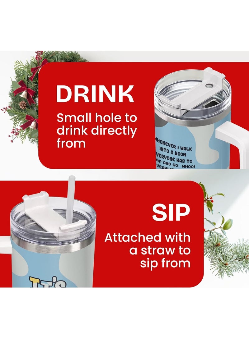 34HD Father Day Gifts, Its Dad Tumbler with Handle Straw 40 oz Stainless Steel, Cartoon Dad Coffee Mug, Father Birthday Gifts from Daughter Son Christmas Gift - Image 2