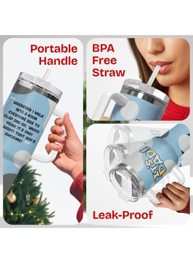 34HD Father Day Gifts, Its Dad Tumbler with Handle Straw 40 oz Stainless Steel, Cartoon Dad Coffee Mug, Father Birthday Gifts from Daughter Son Christmas Gift - Image 4