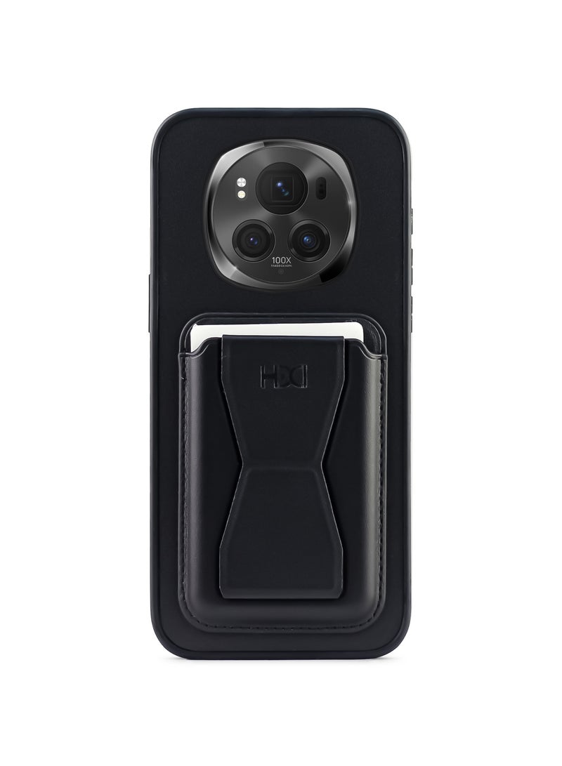 Leather back cover with card wallet Foldable Shockpoof Case compatible with honor Magic 6 Pro (Black) 