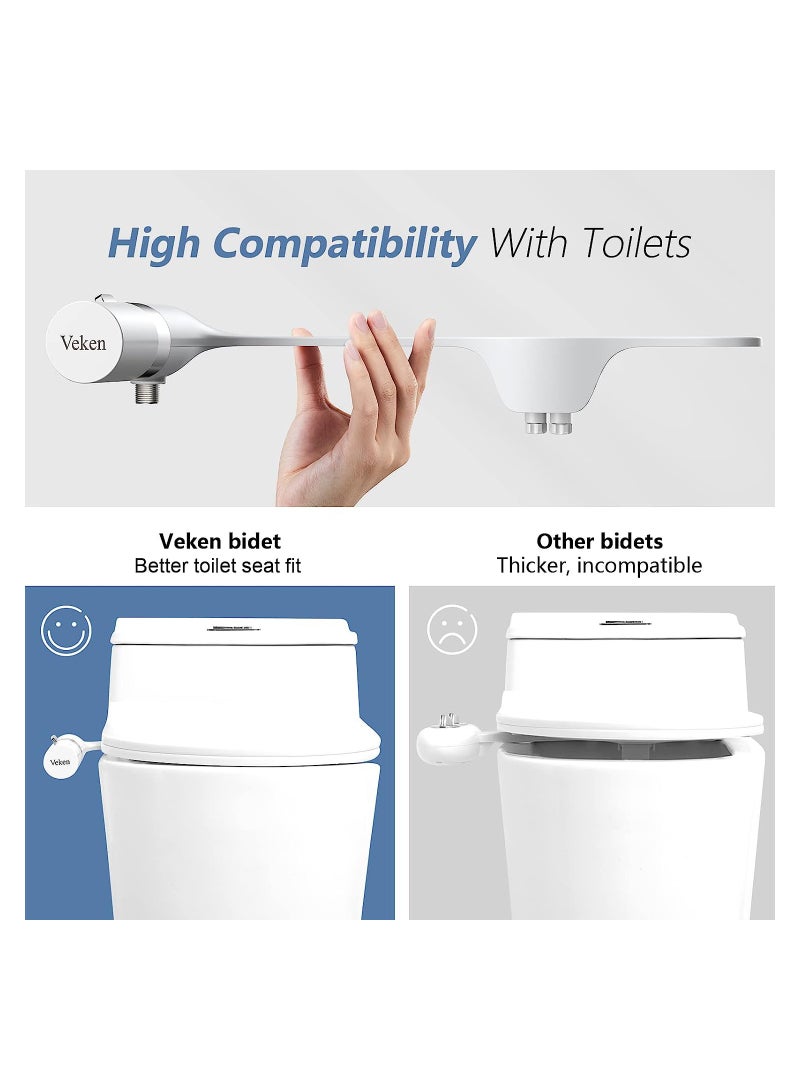Excefore ملحق بيديت فائق النحافة للمرحاض بفوهتين (غسل أنثوي/خلفي) بيديت صحي للمرحاض الحالي، ضغط ماء قابل للتعديل، رشاش ماء بارد مع مدخل من الفولاذ المقاوم للصدأ - Image 4