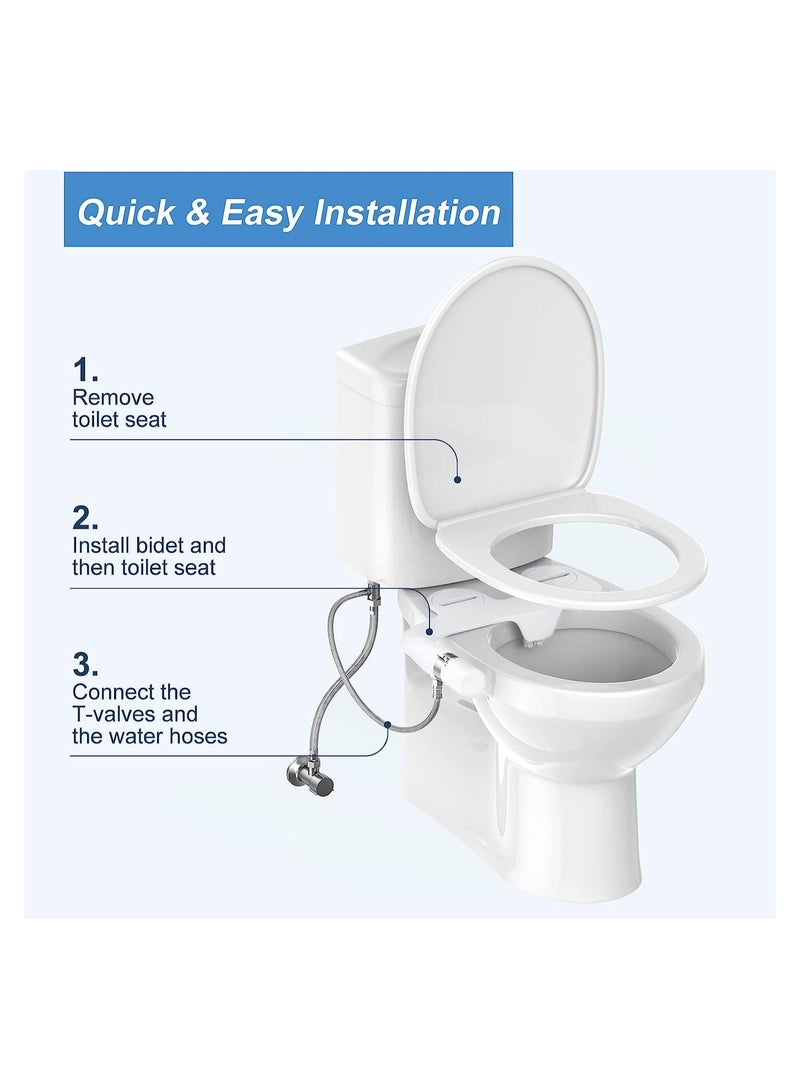 Excefore ملحق بيديت فائق النحافة للمرحاض بفوهتين (غسل أنثوي/خلفي) بيديت صحي للمرحاض الحالي، ضغط ماء قابل للتعديل، رشاش ماء بارد مع مدخل من الفولاذ المقاوم للصدأ - Image 3