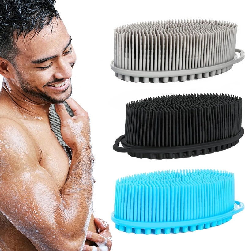 TDHDIKE Silicone Loofah Exfoliating Silicone Body Scrubber Set of 3 Soft Body Exfoliator Bath Sponge Shower Loofah Scrubber Brush for Sensitive Kids Women Men All Kinds of Skin - Image 1