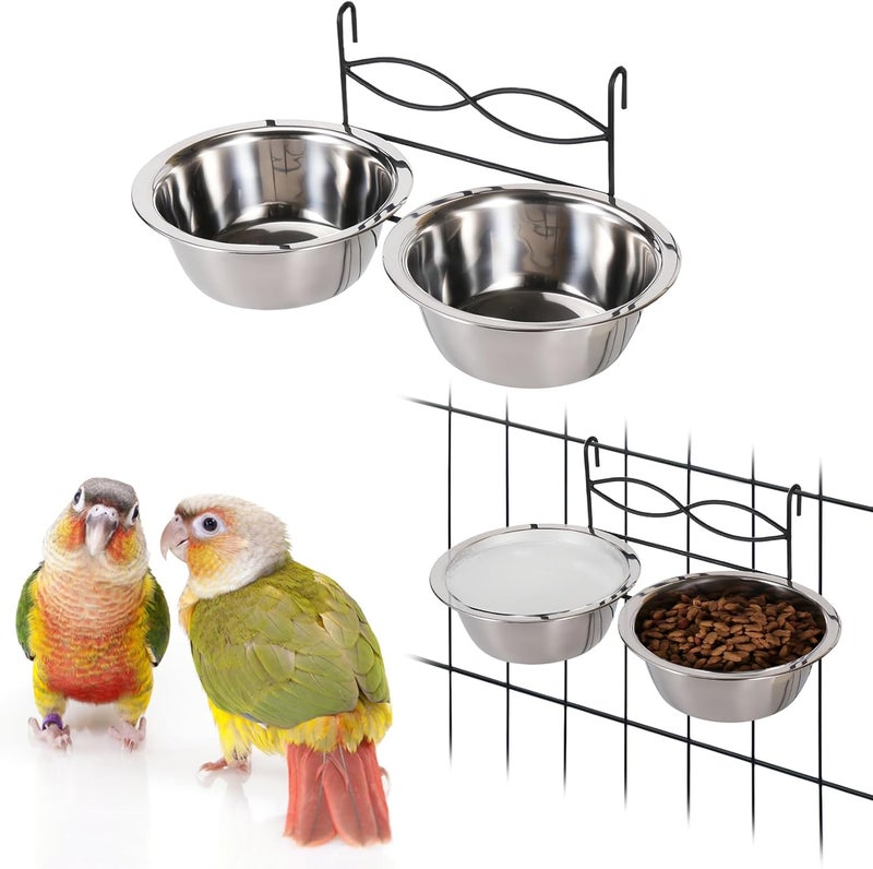 Kathson Hanging Kennel Water Bowl Set, 2 Pcs Stainless Steel Metal Pet Cat Bowls for Crate Cage, Non Spill Food Water Bowls with Hook for Small&Medium-Sized Cats and Dogs(6.7 Inch Dia) - Image 1