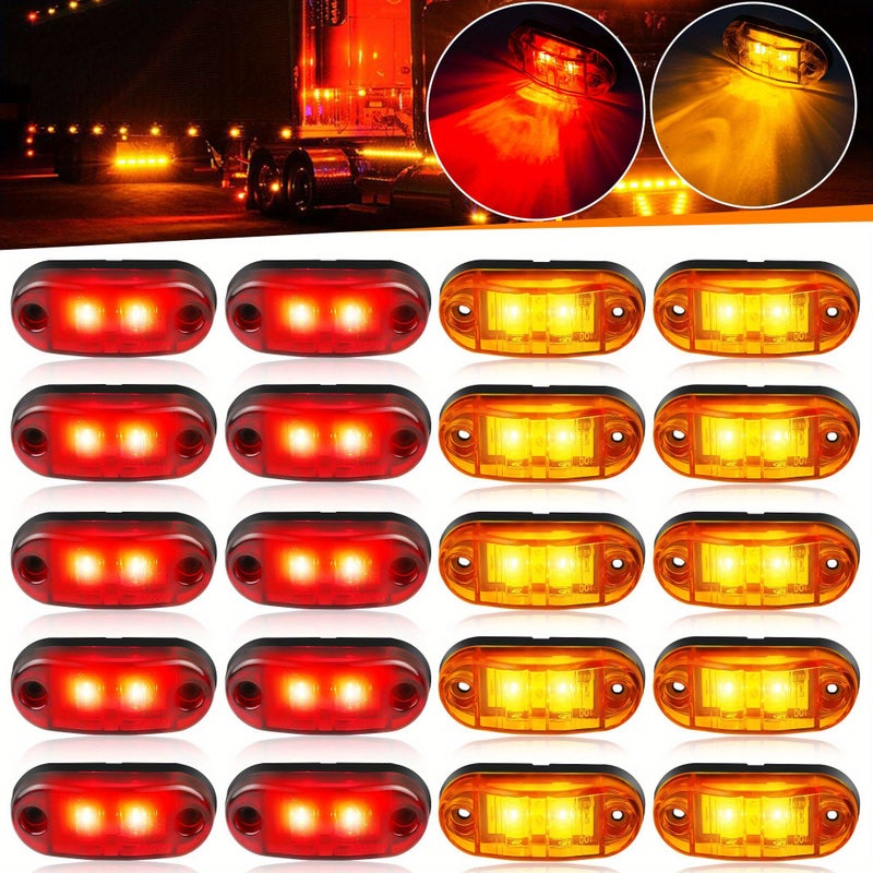 20 Pcs 10 Amber 10 Red LED Indicator Lights For Trucks Rvs Cars Buses Vans - Image 2