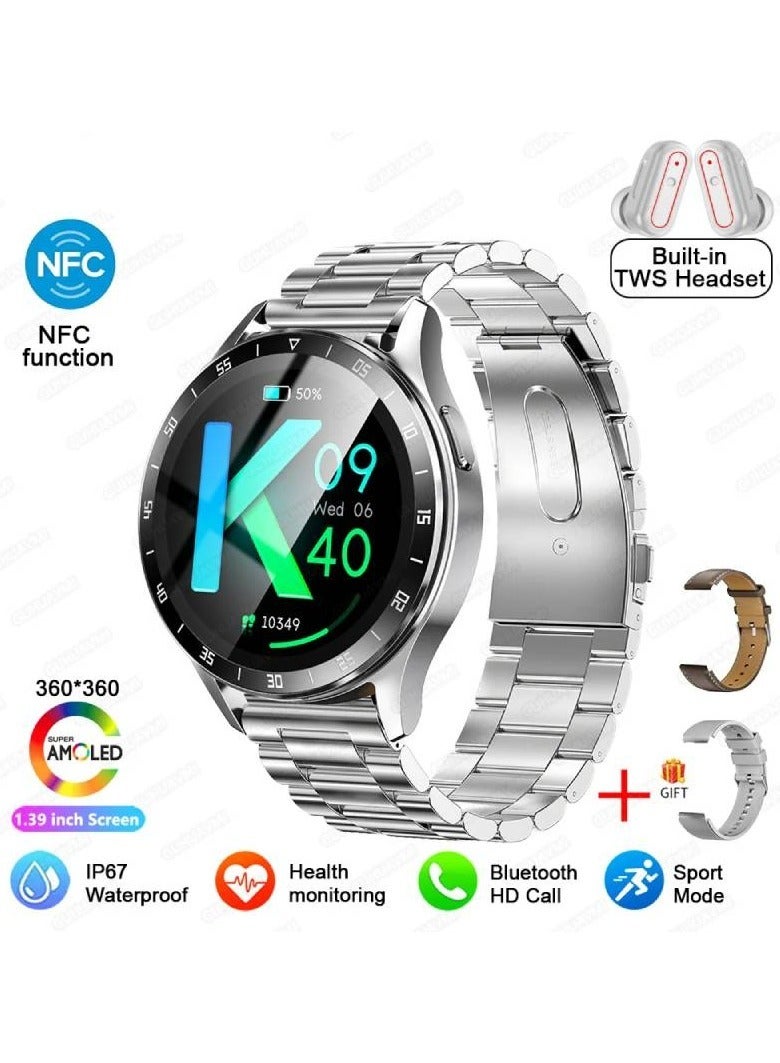 AROAQ X10 Headphone Smart Watch Men 2 in 1 Bluetooth Call Heart Rate Blood Pressure Monitoring Sports Smartwatch
