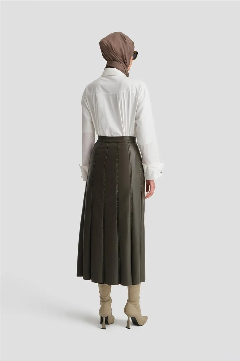 ARMINE Trok Piping Leather Skirt 24K1720 Khaki